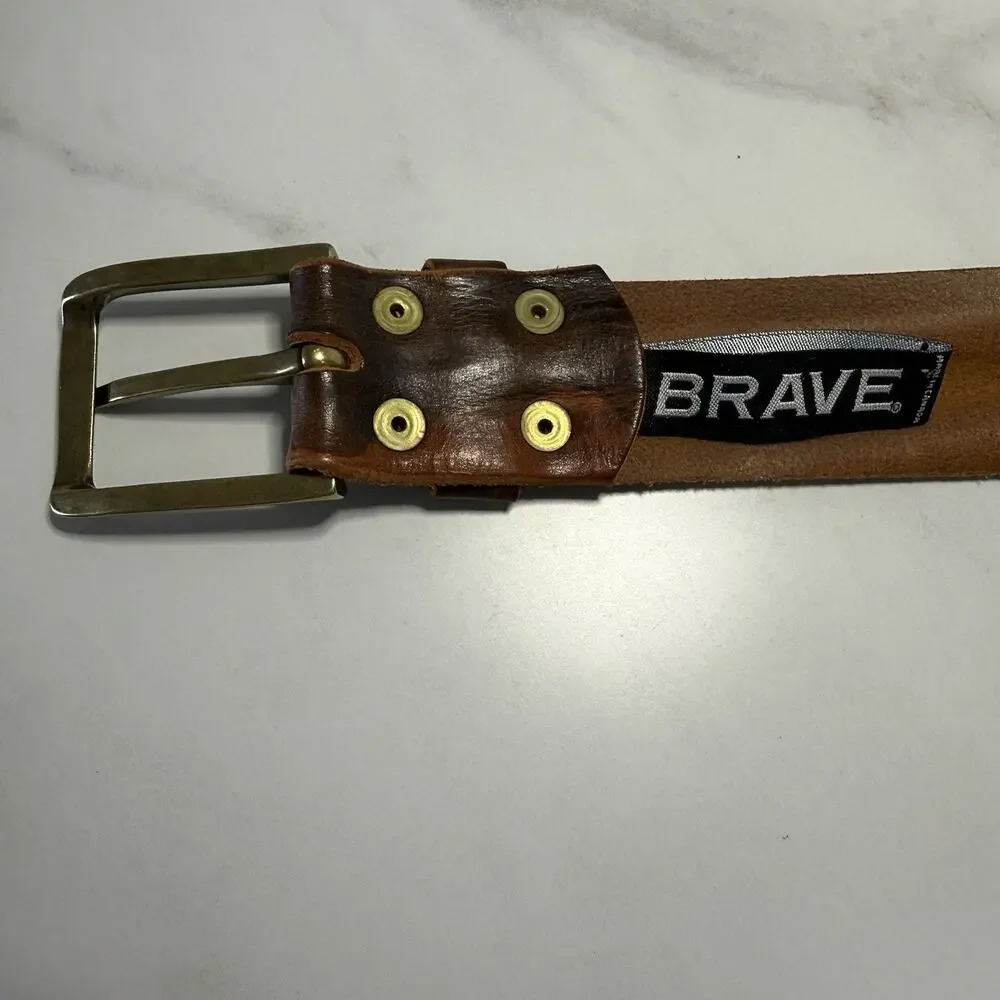 BRAVE Beltworks SKRUNCHY Italian Leather Belt Size 32 Brown Camo Handcrafted